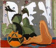 Ernst Ludwig Kirchner Stil-life with sculpture in front of a window oil painting